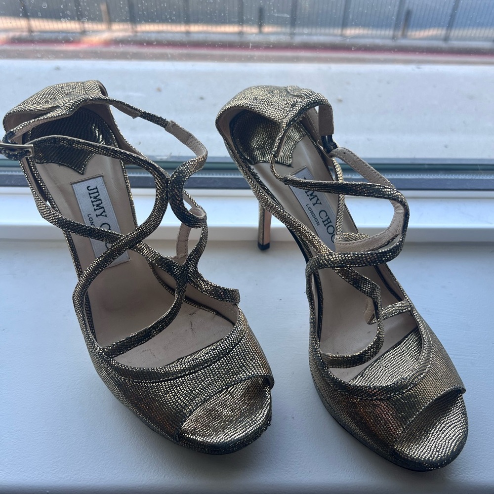 Jimmy Choo Metallic Gold Strappy Heels
